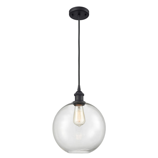 Athens Mini Pendant shown in the Matte Black finish with a Clear shade