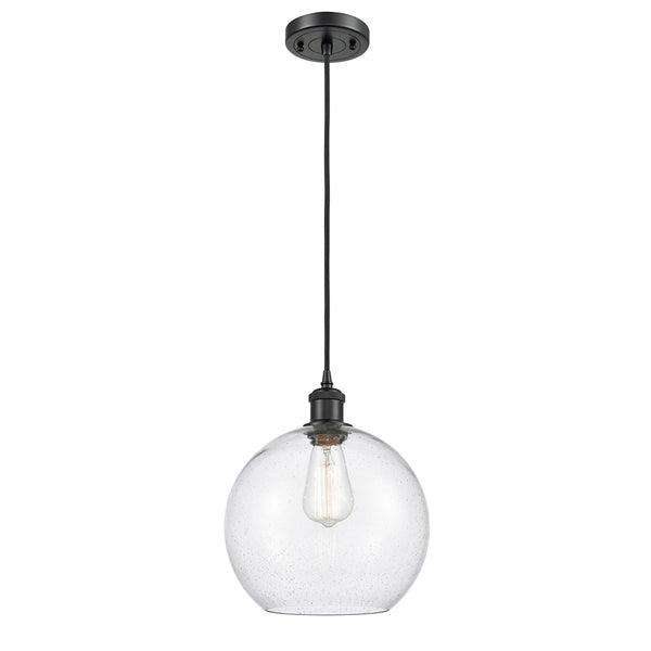 Athens Mini Pendant shown in the Matte Black finish with a Seedy shade