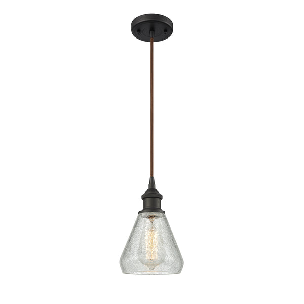 Conesus Mini Pendant shown in the Oil Rubbed Bronze finish with a Clear Crackle shade