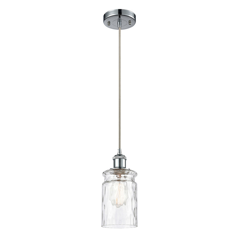 Candor Mini Pendant shown in the Polished Chrome finish with a Clear Waterglass shade