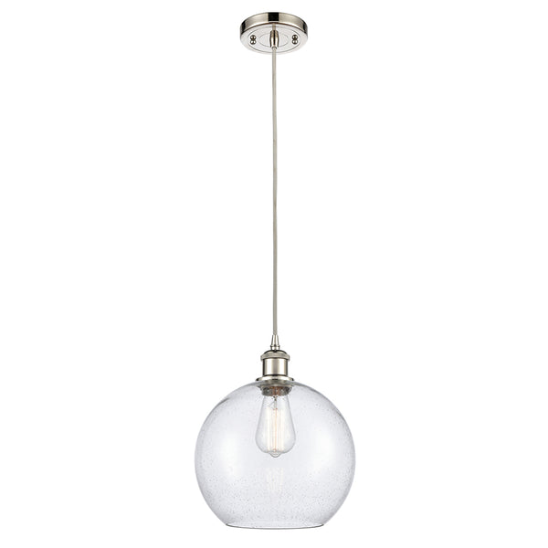 Athens Mini Pendant shown in the Polished Nickel finish with a Seedy shade
