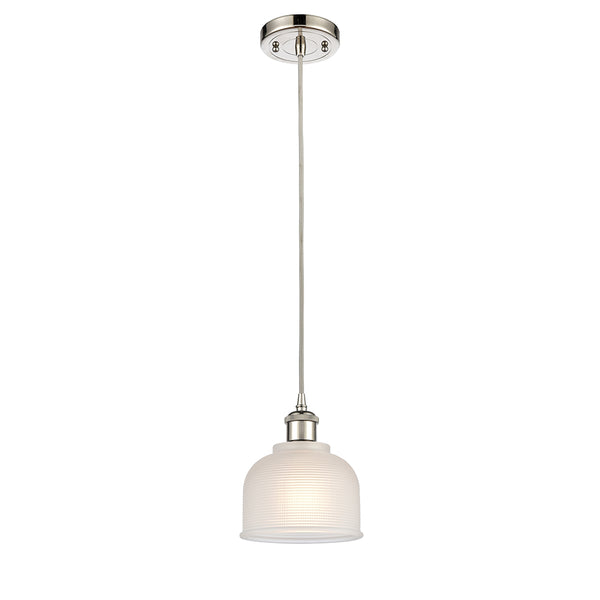 Dayton Mini Pendant shown in the Polished Nickel finish with a White shade