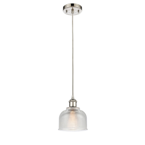 Dayton Mini Pendant shown in the Polished Nickel finish with a Clear shade
