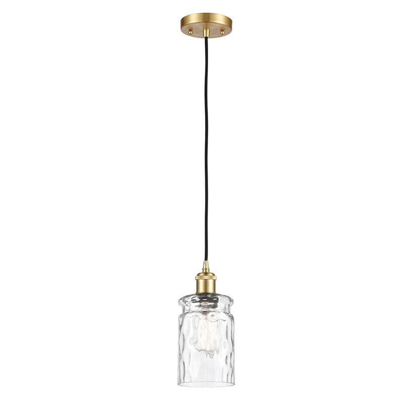 Candor Mini Pendant shown in the Satin Gold finish with a Clear Waterglass shade