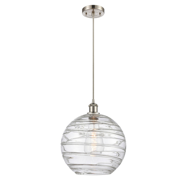Deco Swirl Mini Pendant shown in the Brushed Satin Nickel finish with a Clear shade