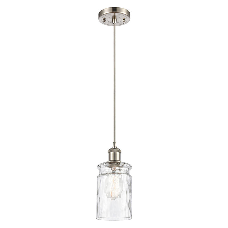 Candor Mini Pendant shown in the Brushed Satin Nickel finish with a Clear Waterglass shade