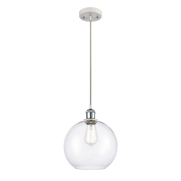 Athens Mini Pendant shown in the White and Polished Chrome finish with a Clear shade