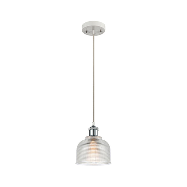 Dayton Mini Pendant shown in the White and Polished Chrome finish with a Clear shade
