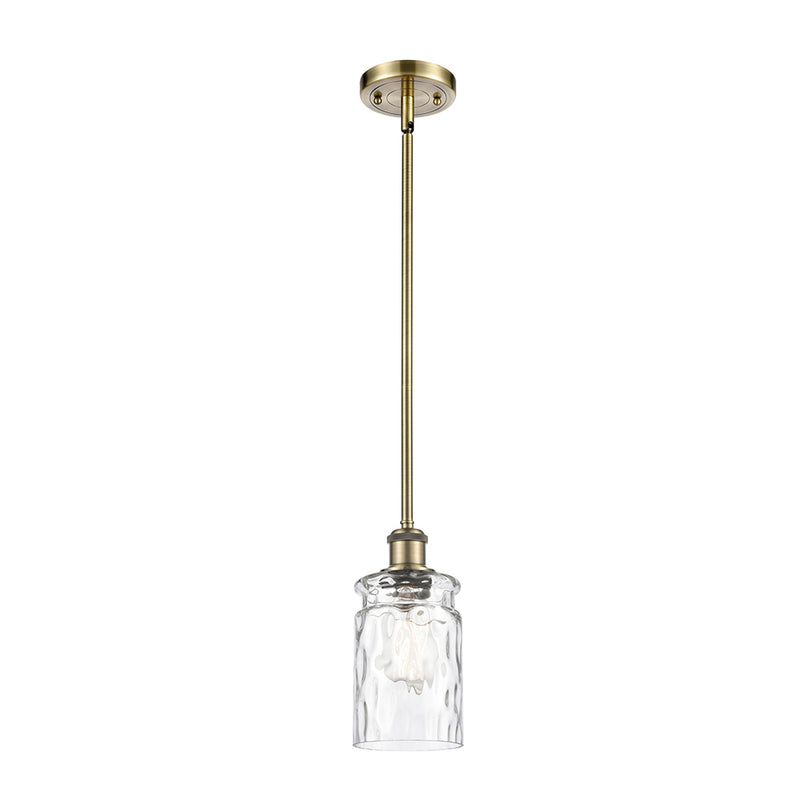 Candor Mini Pendant shown in the Antique Brass finish with a Clear Waterglass shade