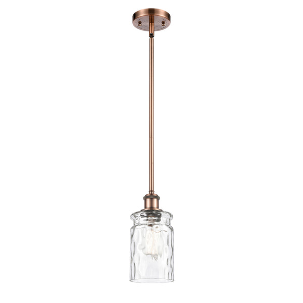 Candor Mini Pendant shown in the Antique Copper finish with a Clear Waterglass shade