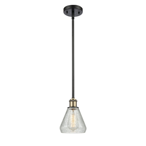 Conesus Mini Pendant shown in the Black Antique Brass finish with a Clear Crackle shade