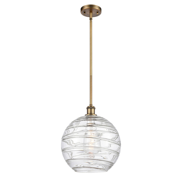 Deco Swirl Mini Pendant shown in the Brushed Brass finish with a Clear shade
