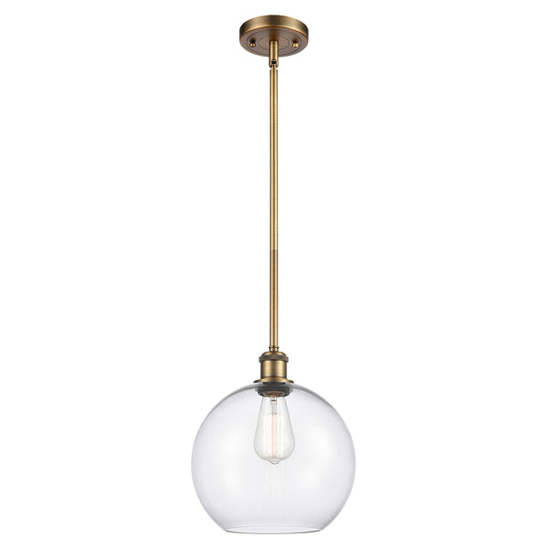 Athens Mini Pendant shown in the Brushed Brass finish with a Clear shade