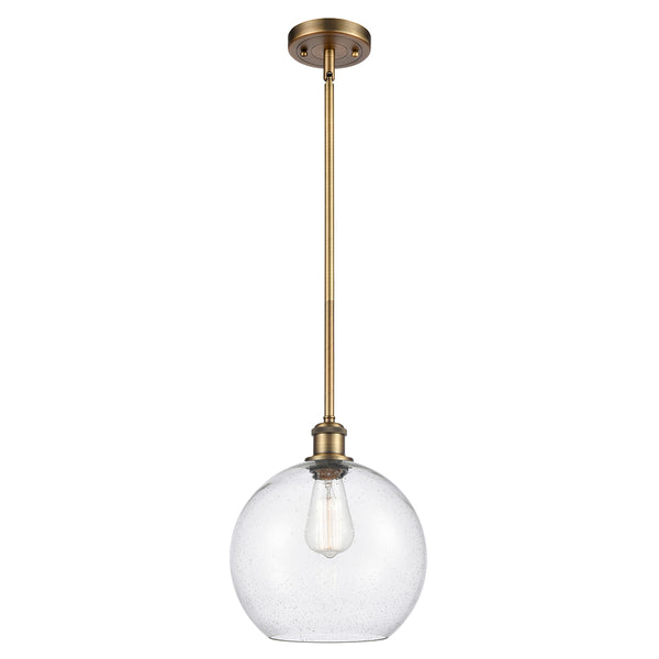 Athens Mini Pendant shown in the Brushed Brass finish with a Seedy shade