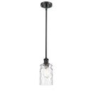 Candor Mini Pendant shown in the Matte Black finish with a Clear Waterglass shade