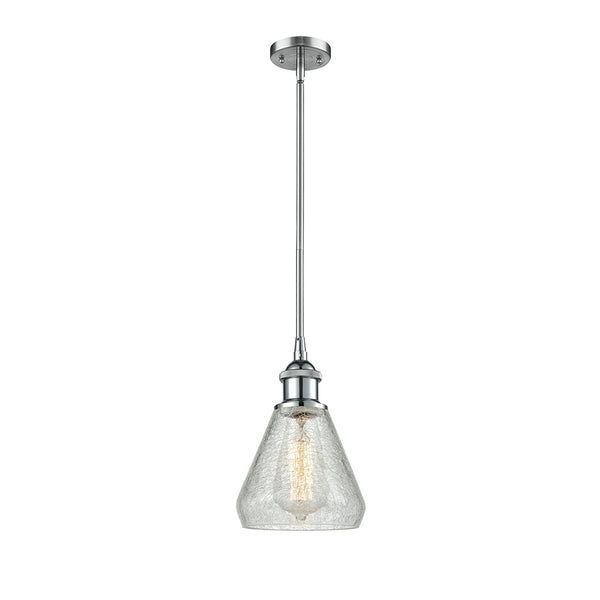 Conesus Mini Pendant shown in the Polished Chrome finish with a Clear Crackle shade