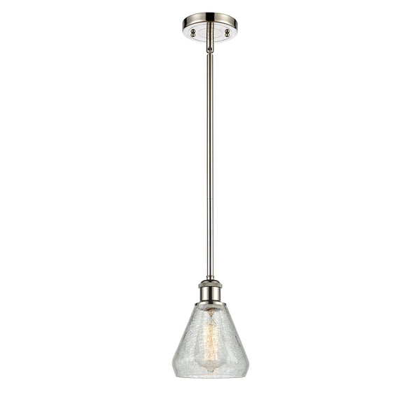 Conesus Mini Pendant shown in the Polished Nickel finish with a Clear Crackle shade