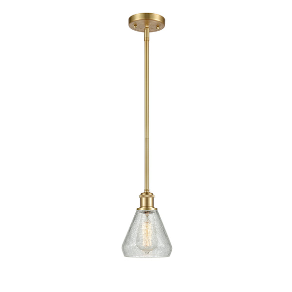 Conesus Mini Pendant shown in the Satin Gold finish with a Clear Crackle shade