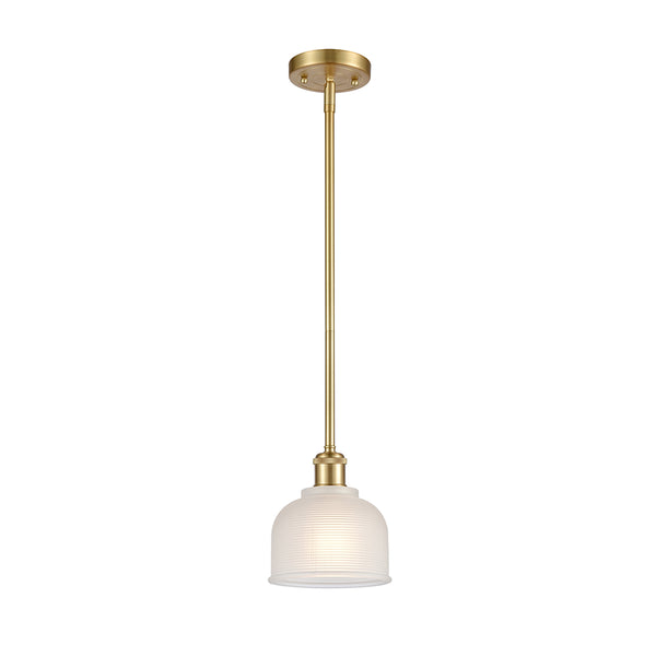 Dayton Mini Pendant shown in the Satin Gold finish with a White shade