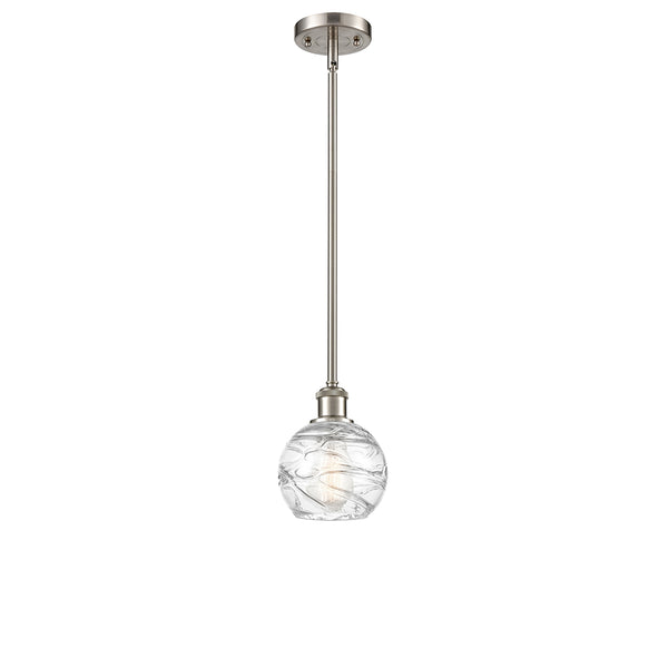 Deco Swirl Mini Pendant shown in the Brushed Satin Nickel finish with a Clear shade