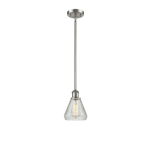 Conesus Mini Pendant shown in the Brushed Satin Nickel finish with a Clear Crackle shade