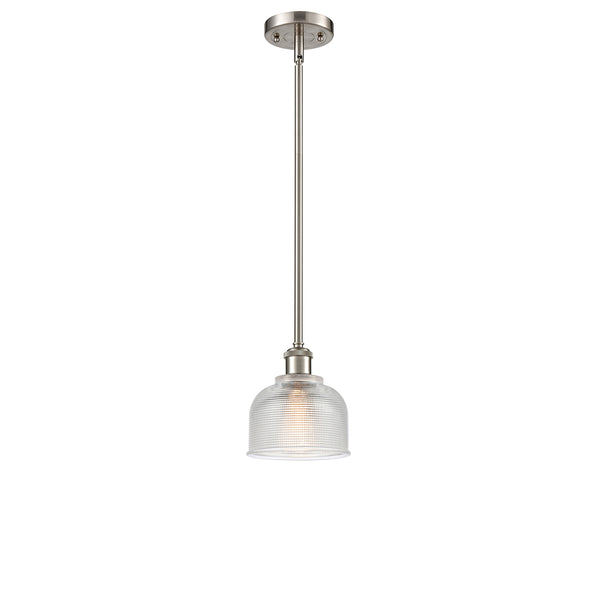 Dayton Mini Pendant shown in the Brushed Satin Nickel finish with a Clear shade