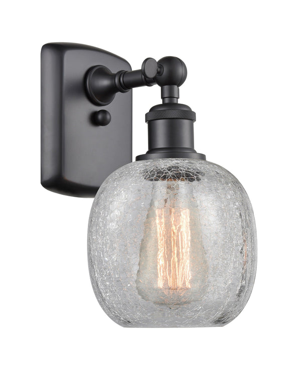 Innovations Lighting Belfast 1-100 watt 6 inch Matte Black Sconce  Clear Crackle glass   180 Degree Adjustable Swivels 5161WBKG105