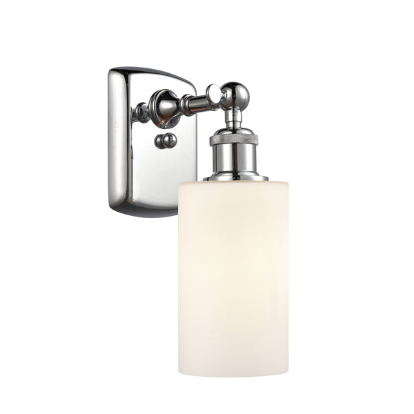 Clymer Sconce shown in the Polished Chrome finish with a Matte White shade