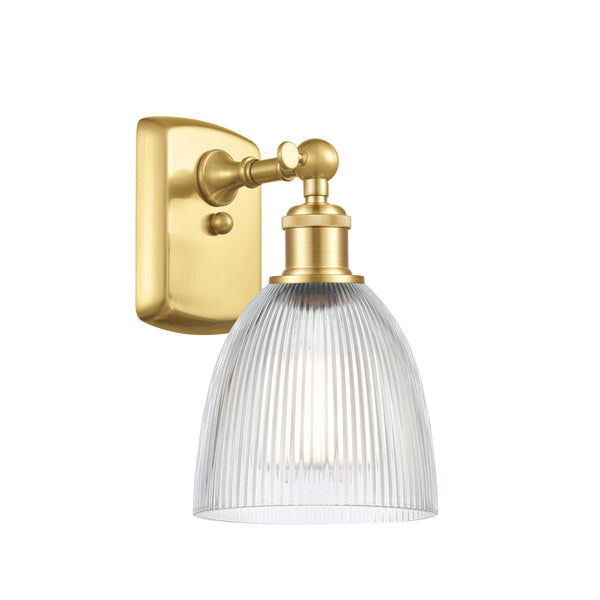 Castile Sconce shown in the Satin Gold finish with a Clear shade