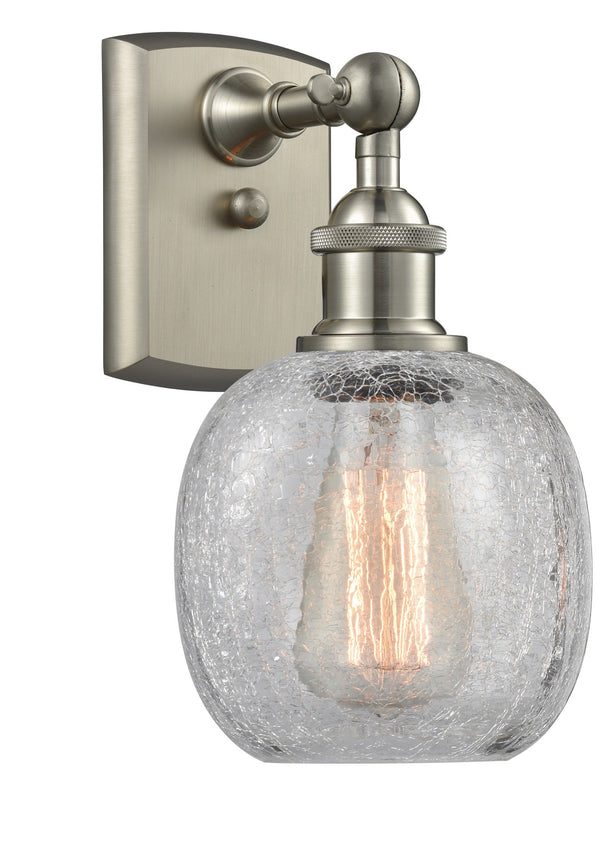 Innovations Lighting Belfast 1-100 watt 6 inch Brushed Satin Nickel Sconce Clear Crackle glass 180 Degree Swivels 5161WSNG105