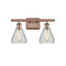 Conesus Bath Vanity Light shown in the Antique Copper finish with a Clear Crackle shade