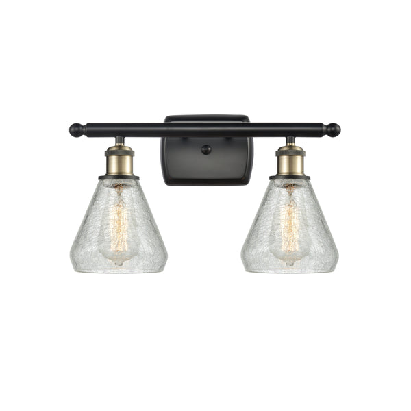 Conesus Bath Vanity Light shown in the Black Antique Brass finish with a Clear Crackle shade