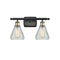 Conesus Bath Vanity Light shown in the Black Antique Brass finish with a Clear Crackle shade