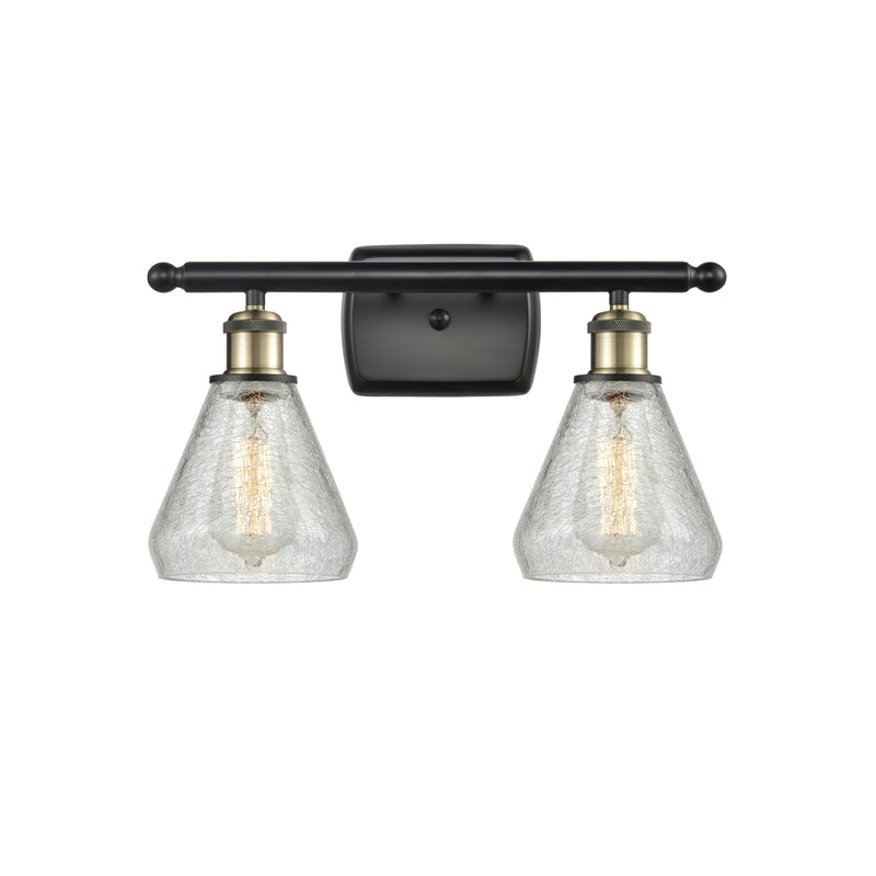 Conesus Bath Vanity Light shown in the Black Antique Brass finish with a Clear Crackle shade