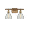 Conesus Bath Vanity Light shown in the Brushed Brass finish with a Clear Crackle shade