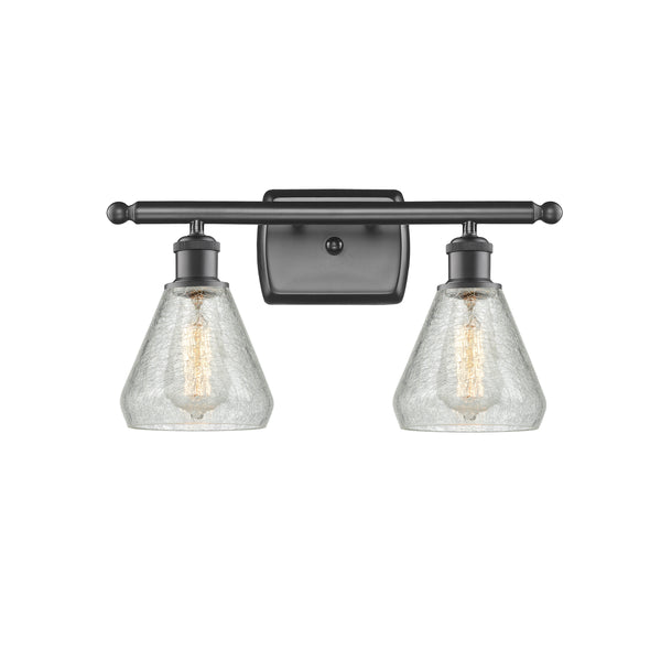 Conesus Bath Vanity Light shown in the Oil Rubbed Bronze finish with a Clear Crackle shade