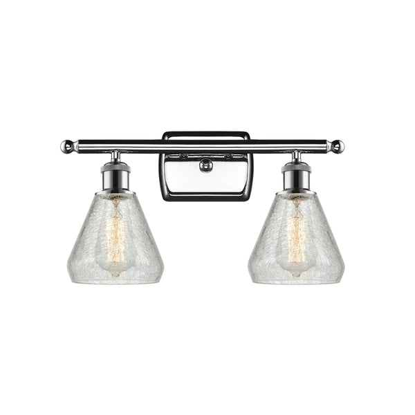 Conesus Bath Vanity Light shown in the Polished Chrome finish with a Clear Crackle shade
