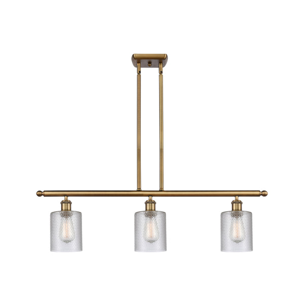 Cobbleskill Island Light shown in the Brushed Brass finish with a Clear shade