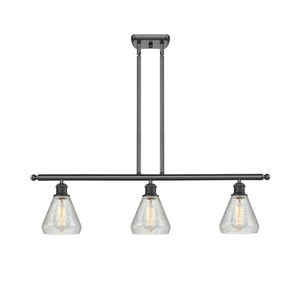 Conesus Island Light shown in the Matte Black finish with a Clear Crackle shade