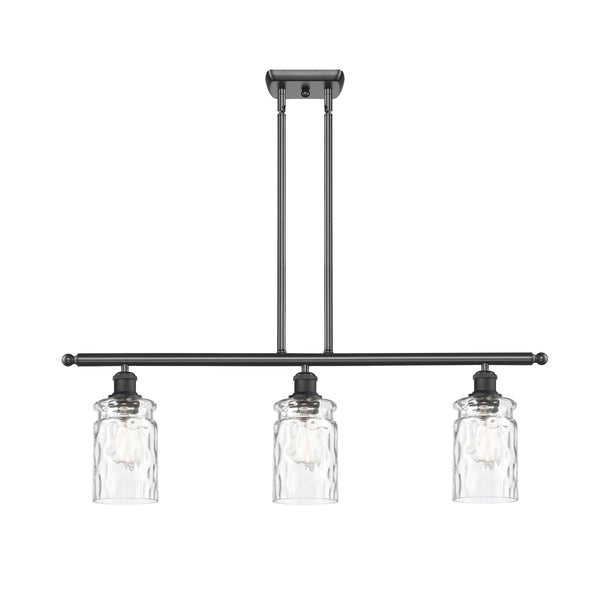 Candor Island Light shown in the Matte Black finish with a Clear Waterglass shade