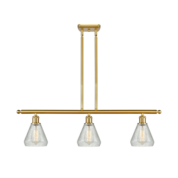 Conesus Island Light shown in the Satin Gold finish with a Clear Crackle shade