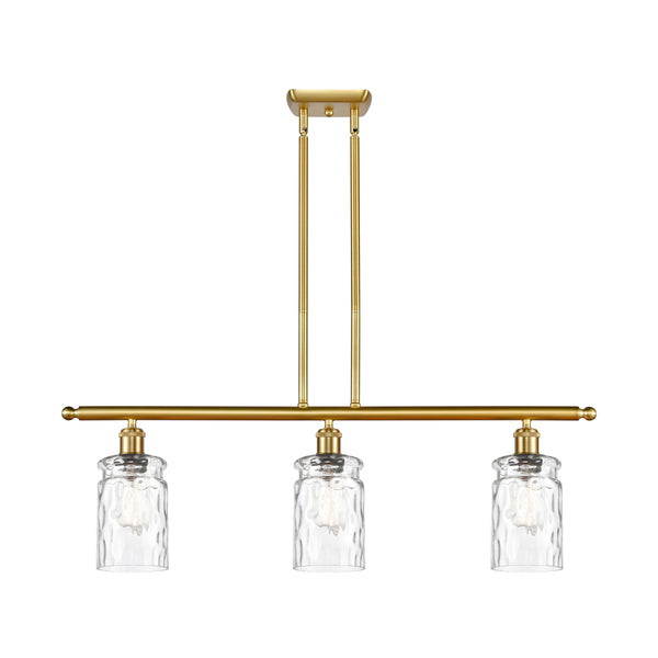 Candor Island Light shown in the Satin Gold finish with a Clear Waterglass shade