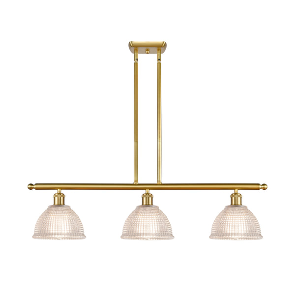 Arietta Island Light shown in the Satin Gold finish with a Clear shade