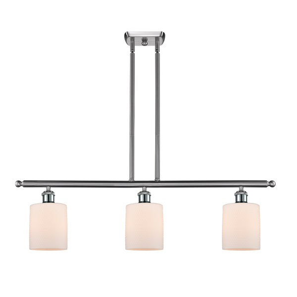 Cobbleskill Island Light shown in the Brushed Satin Nickel finish with a Matte White shade