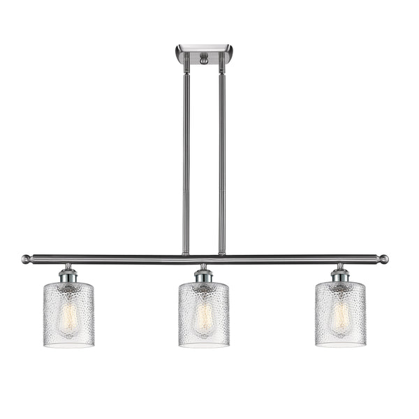 Cobbleskill Island Light shown in the Brushed Satin Nickel finish with a Clear shade