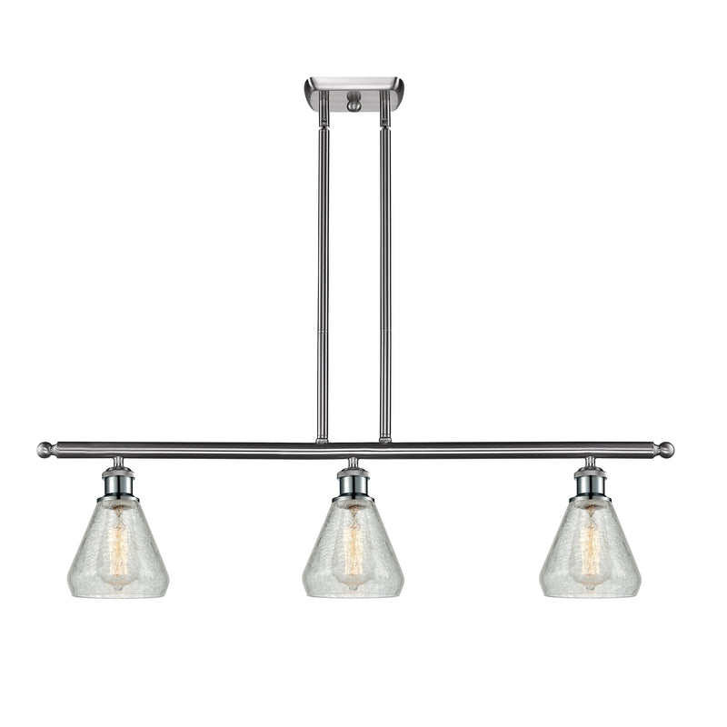 Conesus Island Light shown in the Brushed Satin Nickel finish with a Clear Crackle shade