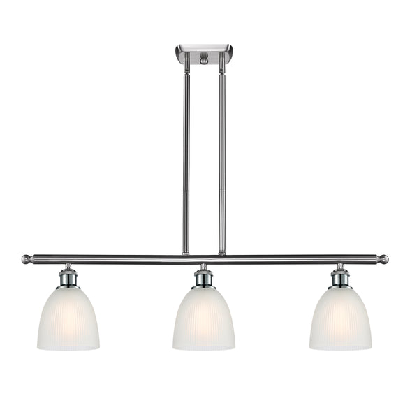 Castile Island Light shown in the Brushed Satin Nickel finish with a White shade