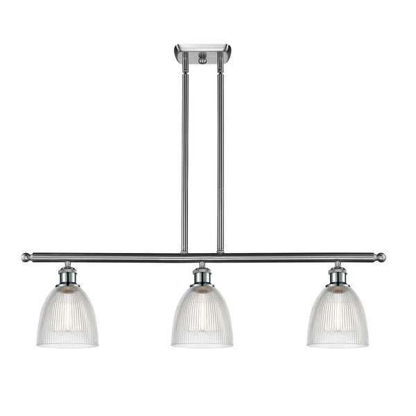 Castile Island Light shown in the Brushed Satin Nickel finish with a Clear shade