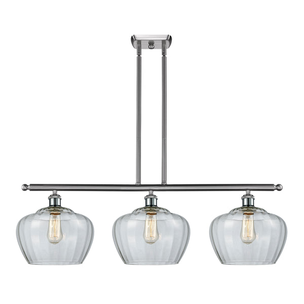 Fenton Island Light shown in the Brushed Satin Nickel finish with a Clear shade