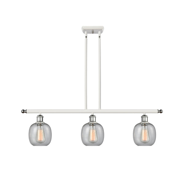 Belfast Island Light shown in the White and Polished Chrome finish with a Seedy shade